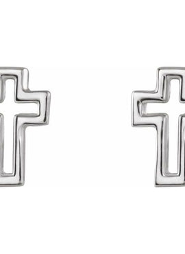14K White Gold Open Cross Earring