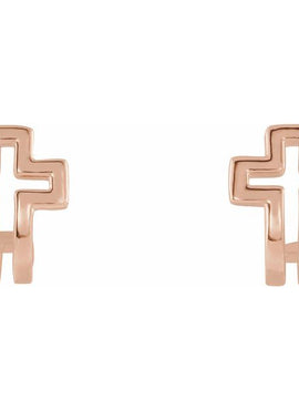 14K Rose Gold Open Cross J-Hoop Earrings