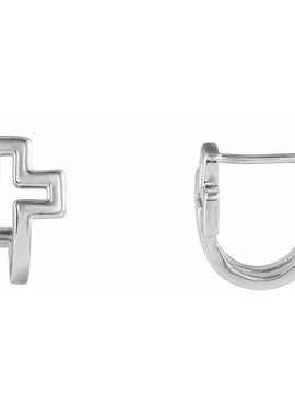 14K Rose Gold Open Cross J-Hoop Earrings