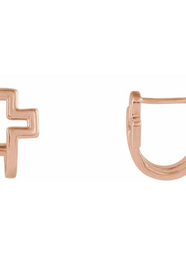 14K Rose Gold Open Cross J-Hoop Earrings