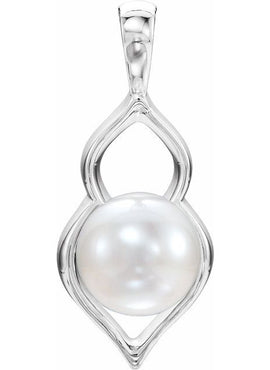 14K White Gold Cultured White Freshwater Pearl Pendant