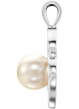 14K White Gold Cultured White Freshwater Pearl Pendant
