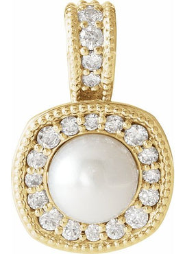 14K White Gold Cultured White Freshwater Pearl & 1/4 CTW Natural Diamond Pendant