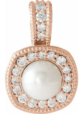 14K White Gold Cultured White Freshwater Pearl & 1/4 CTW Natural Diamond Pendant