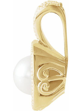 14K White Gold Cultured White Freshwater Pearl & 1/4 CTW Natural Diamond Pendant