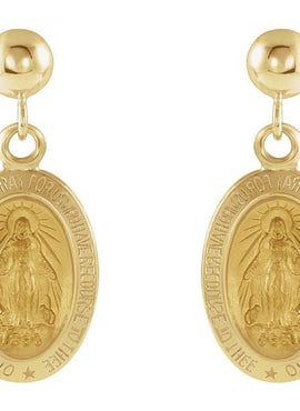 14K Yellow Gold 12x9 mm Miraculous Dangle Earrings