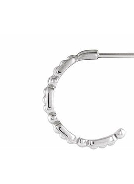 14K White Gold Beaded 14.6 mm Hoop Earrings
