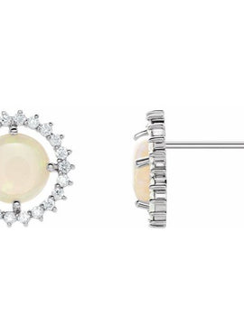 14K White Gold Natural White Opal & 1/5 CTW Natural Diamond Earrings