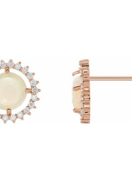 14K White Gold Natural White Opal & 1/5 CTW Natural Diamond Earrings