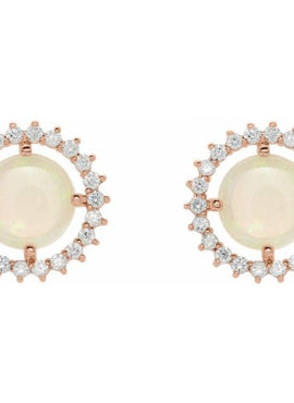 14K White Gold Natural White Opal & 1/5 CTW Natural Diamond Earrings