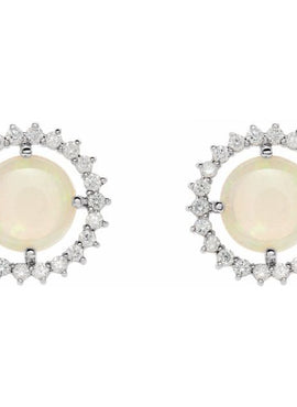 14K White Gold Natural White Opal & 1/5 CTW Natural Diamond Earrings