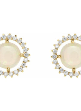 14K White Gold Natural White Opal & 1/5 CTW Natural Diamond Earrings