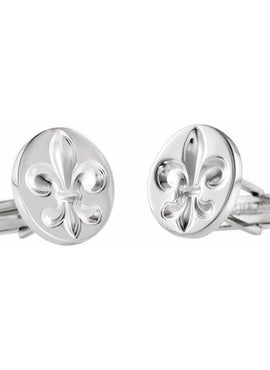 14K White Gold Fleur De Lis Cuff Links