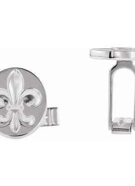 14K White Gold Fleur De Lis Cuff Links