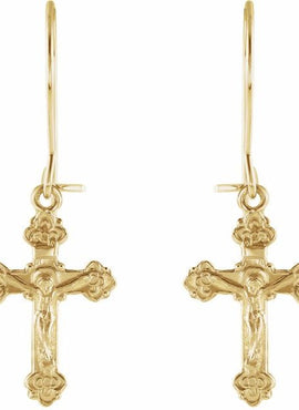 14K Yellow Gold 25x9 mm Crucifix Earring