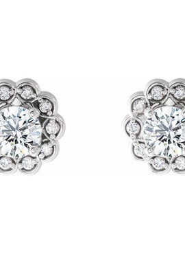 14K White Gold 5/8 CTW Natural Diamond Halo-Style Earrings