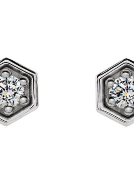 14K White Gold 1/8 CTW Natural Diamond Hexagon Stud Earrings