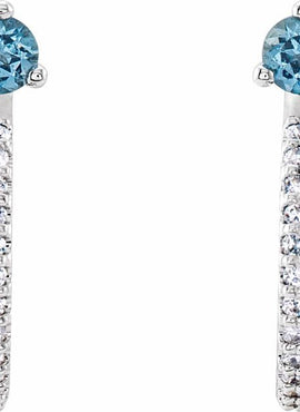 14K White Gold Natural Aquamarine & 1/8 CTW Natural Diamond J-Hoop Earrings