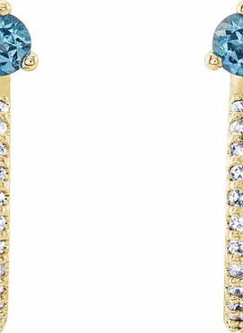 14K White Gold Natural Aquamarine & 1/8 CTW Natural Diamond J-Hoop Earrings