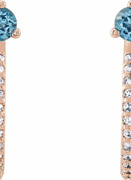 14K White Gold Natural Aquamarine & 1/8 CTW Natural Diamond J-Hoop Earrings
