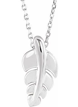 14K White Gold 14.5x7.2 mm Leaf Pendant