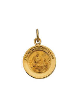 14K Yellow Gold 15 mm First Communion Medal