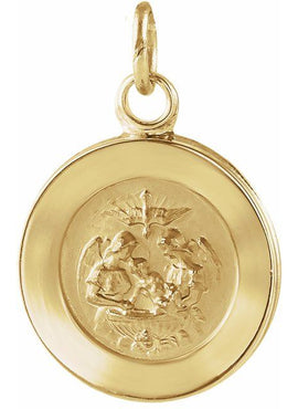 14K Yellow Gold 18 mm Round Baptismal Medal Pendant