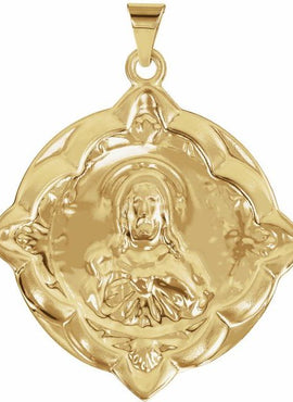 14K Yellow Gold 31x31 mm Sacred Heart Medal