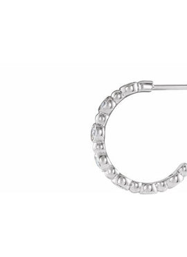 14K White Gold 3/8 CTW Natural Diamond Beaded Hoop Earrings
