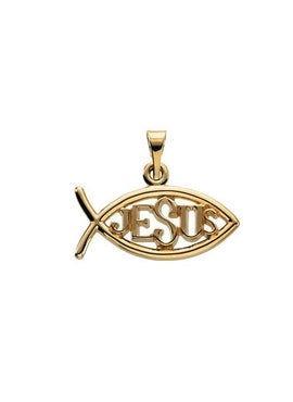 10K Yellow Gold 18x11 mm Jesus Ichthus (Fish) Pendant