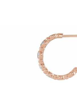 14K White Gold 3/8 CTW Natural Diamond Beaded Hoop Earrings