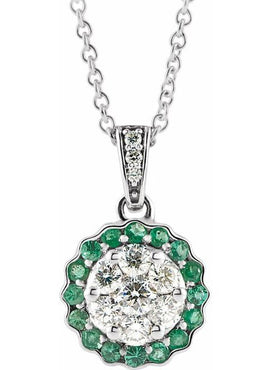 14K White Gold  Natural Emerald & 1/3 CTW  Natural Diamond 16-18