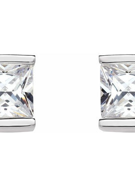 Sterling Silver 5x5 mm Square Imitation White Cubic Zirconia Earrings