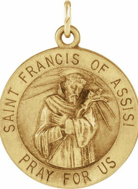 14K Yellow Gold 18 mm Round St. Francis of Assisi Medal