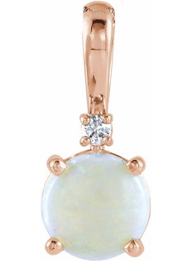 14K White Gold Natural White Opal & .015 CTW Natural Diamond Pendant
