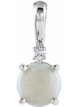 14K White Gold Natural White Opal & .015 CTW Natural Diamond Pendant