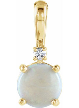 14K White Gold Natural White Opal & .015 CTW Natural Diamond Pendant