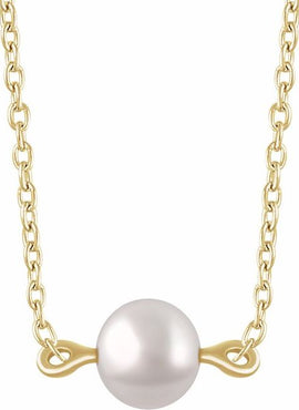 14K Yellow Gold Cultured White Freshwater Pearl 16-18