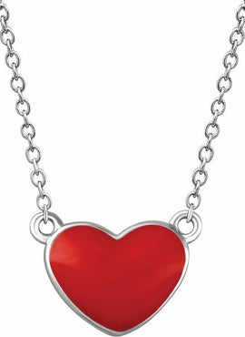 Sterling Silver Red Enamel Heart 16-18