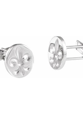 14K White Gold Fleur De Lis Cuff Links