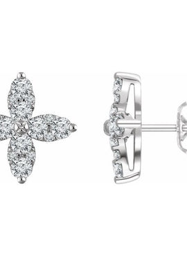 14K White Gold 1 1/4 CTW Natural Diamond Flower Earrings