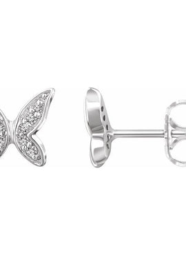 14K White Gold .07 CTW Natural Diamond Butterfly Youth Earrings