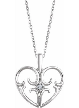Sterling Silver .03 CT Natural Diamond Heart 16-18