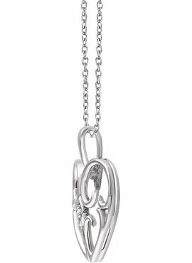 Sterling Silver .03 CT Natural Diamond Heart 16-18