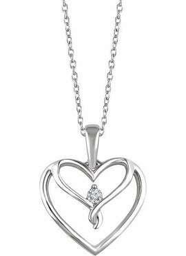 Sterling Silver .05 CT Natural Diamond Heart 16-18