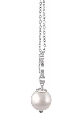 14K White Gold Cultured White Freshwater Pearl & 1/6 CTW Natural Diamond 16-18