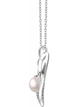 Sterling Silver Cultured White Freshwater Pearl & 1/6 CTW Natural Diamond Heart 16-18