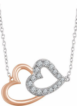 14K White/Rose Gold 1/5 CTW Natural Diamond Double Heart 16-18