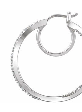 14K White Gold 1/4 CTW Natural Diamond Inside-Outside Hoop Earrings