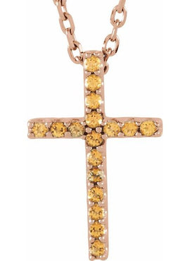 14K White Gold Natural Emerald Petite Cross 16